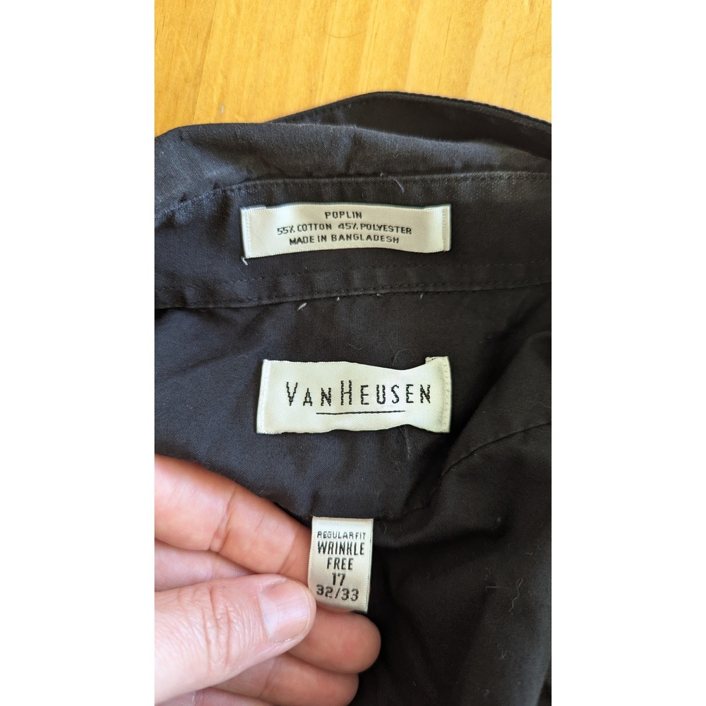 Van Heusen Mens Black Poplin Button Down Shirt Regular Fit Wrinkle Free 17 32/33 - Picture 4 of 4